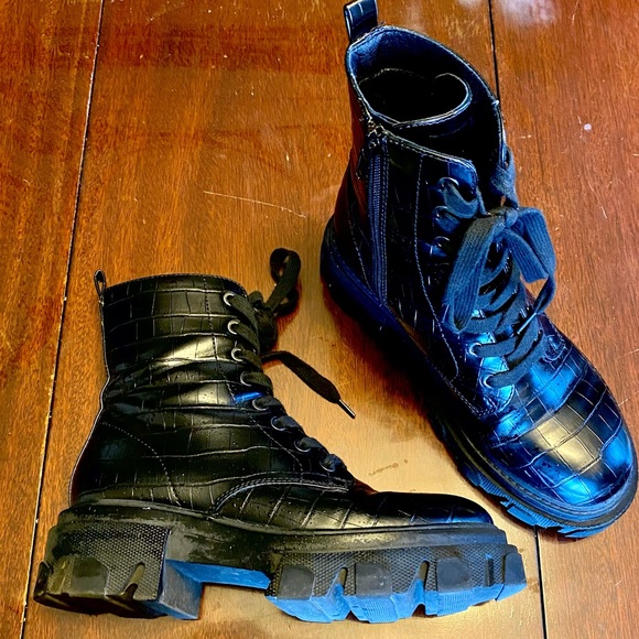 Nine West Crocodile Lug Combat Boot in Black - Picture 4 of 8